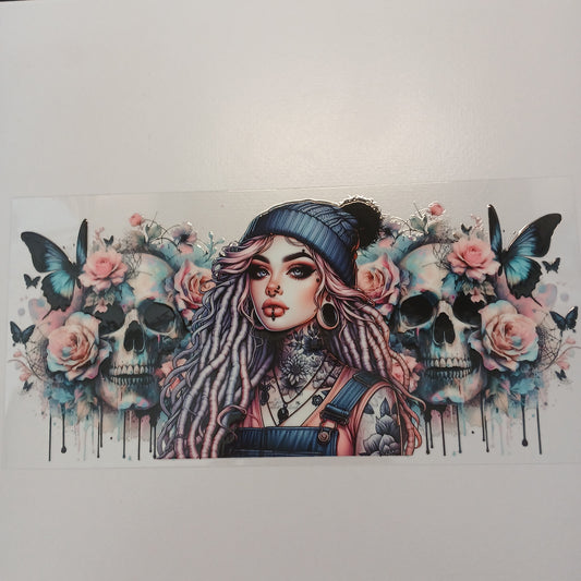 Skull and flowers 16oz uvdtf wrap